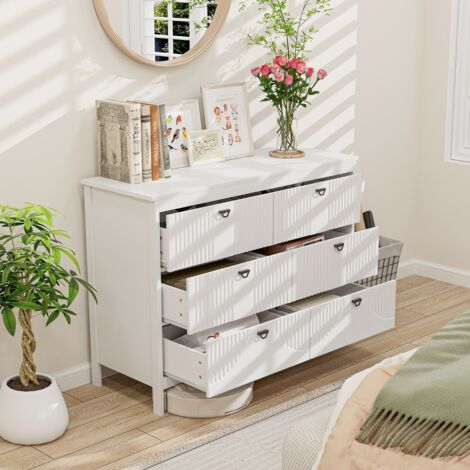 Commode à 6 Tiroirs de Style Moderne Armoire de Rangement avec Kit Anti-basculement Table d'Appoint avec Rangement Blanc (1/5)
