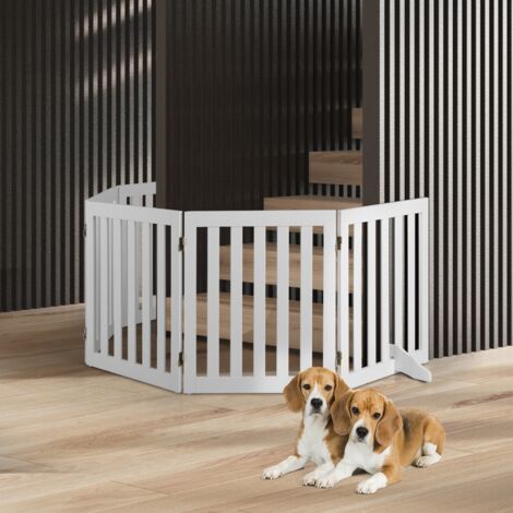 Barrière de Sécurité pour Chien 3 Panneaux avec 2 Pieds de Soutien 150x60 CM Barrière Modulable Pliable pour Animaux Blanc (1/5)