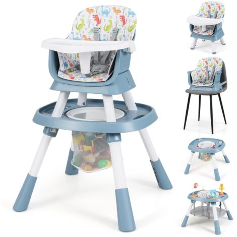Chaise Haute Convertible 16 en 1 pour Bébé Ensemble Table et Chaise avec Plateau Amovible et Harnais à 5 Points Siège Rehausseur Bleu