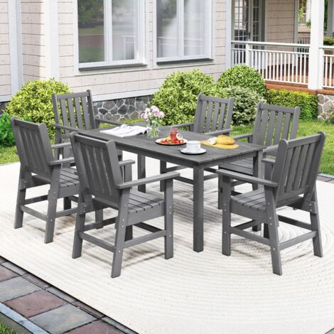 Chaise de Salle à Manger de patio Chaise d'Extérieur en HDPE avec Accoudoirs Assise Incurvée Gris