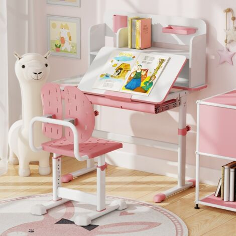 Bureau Enfant Réglable En Hauteur Avec Chaise, Lampe Et Tiroir - Ensemble Ergonomique Gris