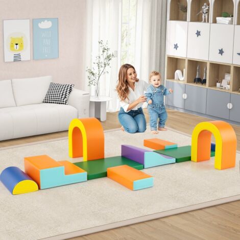 Ensemble de 10 Pièces de Blocs d'Escalade en Mousse Cuir Artificiel pour Ramper Escalader et Glisser Ensemble d'Escalade pour 1+ An Orange (1/5)