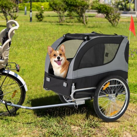 Remorque de Vélo pour Animaux de Compagnie jusqu'à 40 KG avec Roues de 50 cm et Toit Ouvrant pour Chiens/Chats Gris (1/5)