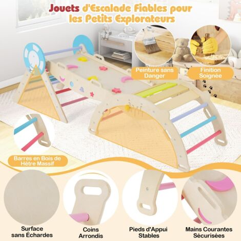 Gymnase Maison Enfant Triangle D'Escalade Montessori 9 En 1 Enfant – Arche Pliable Avec Toboggan, Échelle – Bois Massif – 1-6 Ans Arché Pliable Bois Enfant