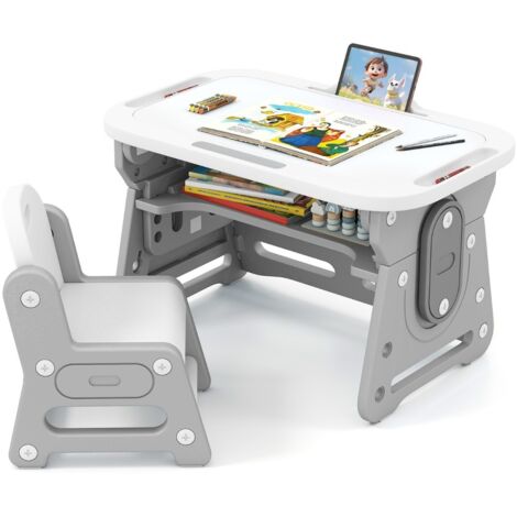 DREAMADE Table Enfant Avec 2 Chaises, Blocs De Construction Et Tablette