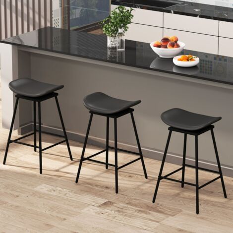 Tabourets de Bar Pivotants Lot de 2 Tabourets Hauts Sans Dossier Rembourrés en Similicuir avec Siège en Selle et Repose-pieds Noir (1/5)