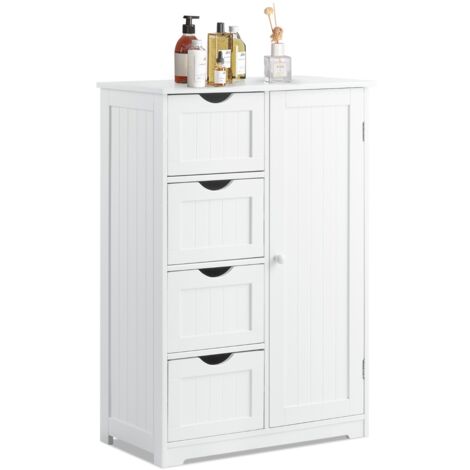 Meuble de Salle de Bain en Bois avec 4 Tiroirs et 1 Étagère Réglable 56 x 30 x 81cm pour Couloir Salon Chambre Blanc (1/5)