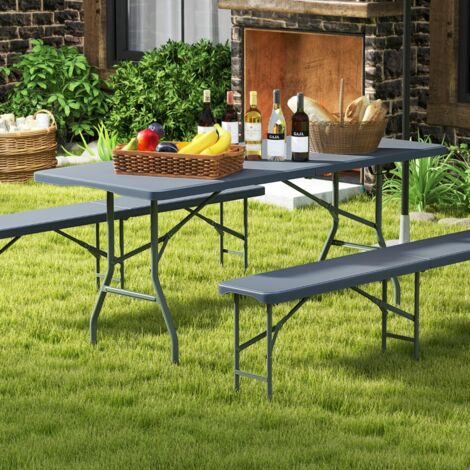 Table Pliable Portable 180 cm Table Pliante en Deux avec Capacité de 160 kg Plateau en HDPE Mécanisme de Verrouillage Sécurisé Gris (1/5)