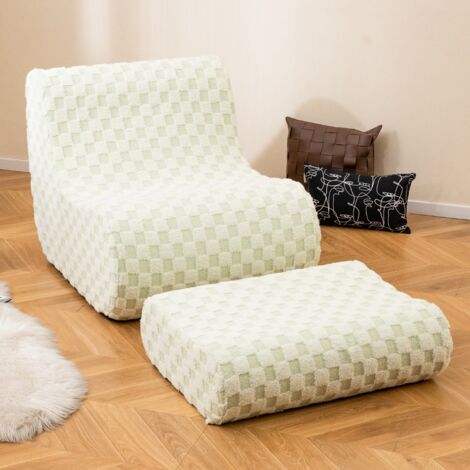Chaise Pouf avec Ottoman avec Éponge à Haute Élasticité Fond Antidérapant & Housse en Velours Teddy Lavable en Machine Vert (1/5)