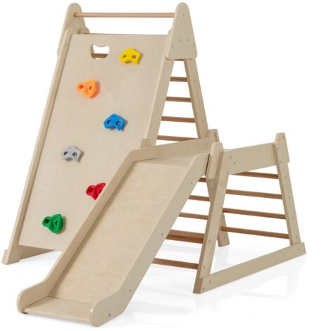 Ensemble Escalade Avec Toboggan Pour Enfants – Triangle Montessori 1+ – Capacité 60 Kg – Blanc