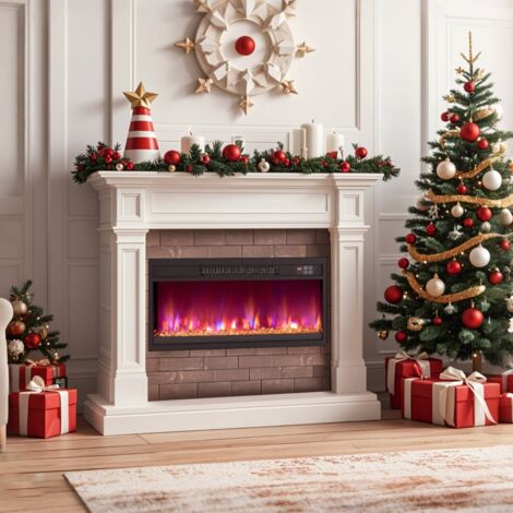 Insert de Cheminée Électrique 26" Chauffage Cheminée Encastré 1500W avec Télécommande Minuterie 0,5-9H Couleur de Flamme Noir