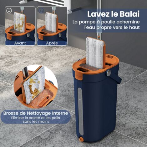 Balai Microfibre Et Seau Essoreur Avec 6 Serpillères Réutilisables