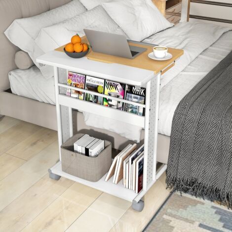 Bureau Portable Roulant Bureau d'Ordinateur avec Plateau Inclinable Compartiment Caché Étagères de Rangement & Panneaux Perforés Naturel (1/5)