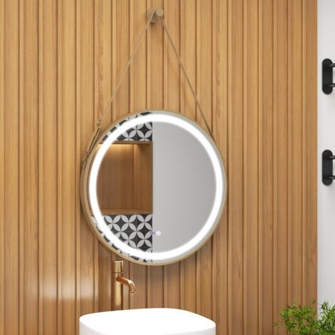 Miroir Mural 60 x 60 cm avec Lumière LED 3 Couleurs Interrupteur Tactile Fonction Mémoire et Antibuée 2 Façon de Suspension Argent (1/5)