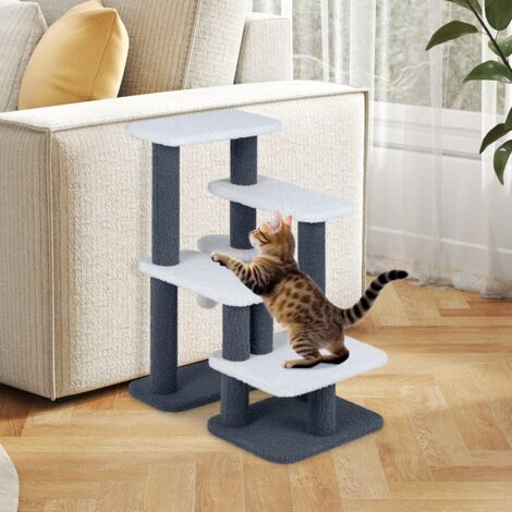 Escalier pour Chats Tour 2 en 1 pour Animaux de Compagnie avec Griffoir en Jute Sisal 3 Plateformes Tour à 4 Marches Gris (1/5)