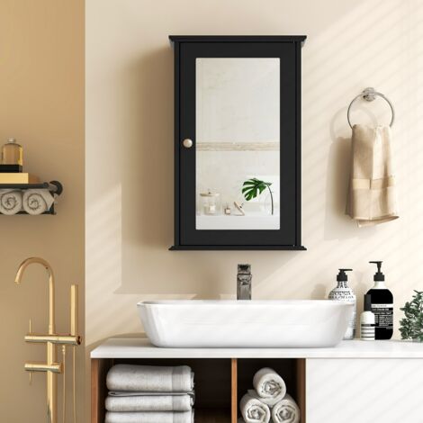 Armoire de Salle de Bain Armoire Miroir Murale à 2 Niveaux Etagère Réglable Noir (1/5)