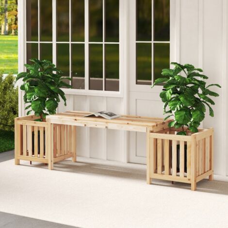 Banc de Jardin en Bois avec Jardinière Banc de Jardin pour 2 Personnes avec 2 Bacs à Fleurs Latéraux Conception à Fentes Naturel (1/5)