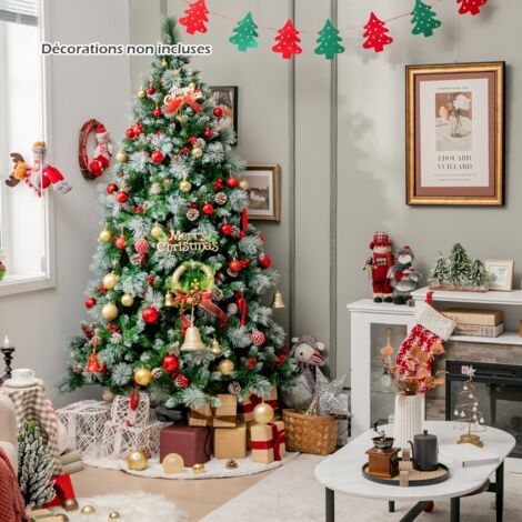 Sapin de Noël Artificiel Illuminé de 215 cm à Charnière avec 1116 Branches 400 Lumières LED 70 Pommes de Pin et 70Baies Rouges 11 Modes d'Éclairage (1/5)