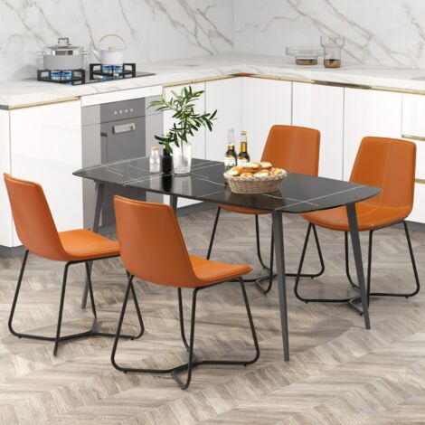 Ensemble de 2 Chaises de Salle à Manger Chaises de Cuisine avec Revêtement en Similicuir et Pieds Métalliques sans Accoudoirs Marron (1/5)