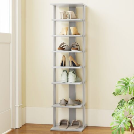 Meuble à Chaussures 7 Niveaux en Forme de Tour Peu Encombrante Rangement d'Angle 27x26x110cm Gris (1/5)