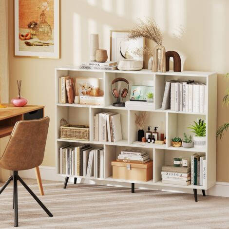 Étagère à 10 Cubes 140CM Organisateur de Rangement Moderne avec 5 Pieds Métalliques Effilés Étagère Autoportante avec 2 Kits Antichute Blanc (1/5)