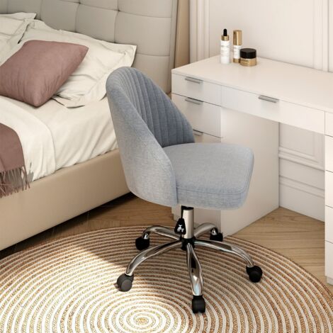 Chaise de Bureau sans Accoudoirs avec Dossier Incurvé et Siège Rembourré Chaise de Coiffeuse Pivotante Réglable en Hauteur Gris (1/5)