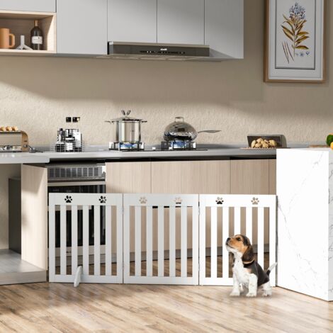 Barrière Pliable pour Animaux à 3 Panneaux Clôture de Sécurité Autoportante pour Animaux 2 Pieds Amovibles pour Escalier Porte et Cuisine Blanc (1/5)