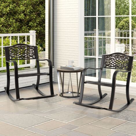 Chaise à Bascule de Patio Rocker en Aluminium Coulé Extérieur avec Repose-Pied Dossier et Accoudoirs Courbés Marron (1/5)
