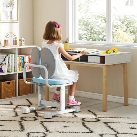 Chaise de Bureau pour Enfant Chaise d'Étude avec Double Soutien Lombaire et Hauteur Réglable Chaise d'Ordinateur Rembourrée Bleu (1/5)