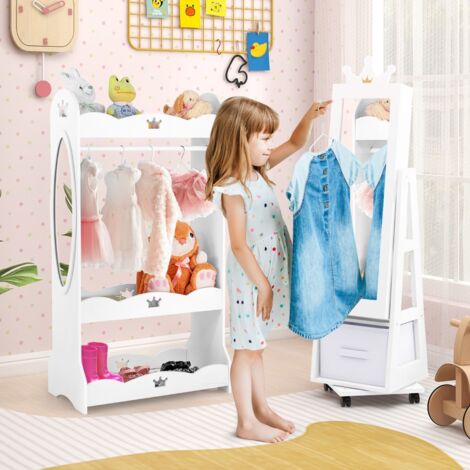 Armoire à Bijoux pour Enfants Miroir sur Pied avec Base Pivotante Roulettes Universelles Verrouillables Miroir de Maquillage Blanc (1/5)