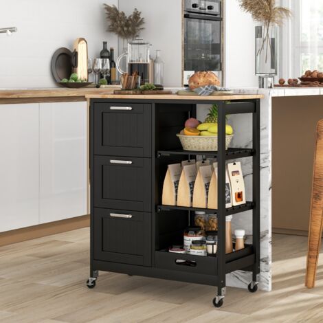 Desserte de Cuisine avec Roulette Universelles 67 x 37 x 82,5 CM et Plateau en Bois Noir (1/5)