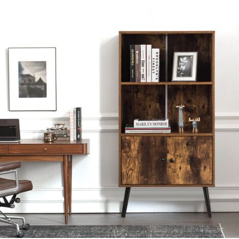 Bibliothèque Rustique 60 x 30 x 120 cm avec 2 Compartiment Ouverts et 1 Fermé (1/5)