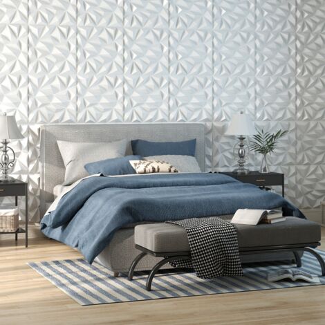 Lot de 20 Panneaux Muraux 3D Carreaux Murs en PVC avec Motifs Décoratifs en Diamant pour Peinture Panneaux Carrés Autocollants pour 5㎡ Blanc (1/5)
