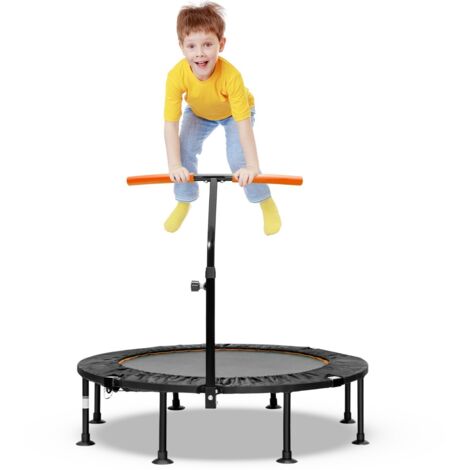 Mini Trampoline d'Intérieur Pliable Ø110cm avec Poignée Réglable en Hauteur Trampoline de Fitnesss avec Tapis de Saut en PP Charge 100kg Orange CW3893 Maison Chic (1/3)
