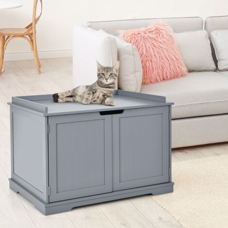 Maison pour Chats avec Chatière 2 Compartiments 1 Panneau Amovible et 2 Portes 75 x 54 x 52cm Charge Max 50KG Gris CW1500 Maison Chic (1/5)