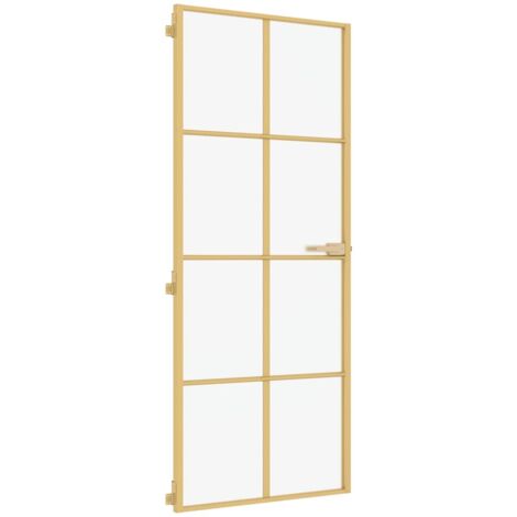 Porte intérieure,Porte d'entrée mince doré 83x201,5 cm verre trempé aluminium CFW74808 (1/5)