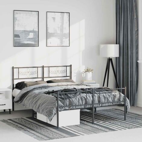 Lit double 150x200 cm, Lit adulte métal avec tête de lit, Lit adulte confort, Cadre de lit noir QWE4057 MaisonChic (1/5)