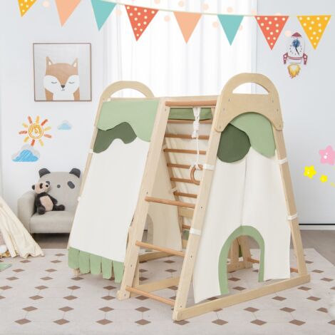 Aire de Jeux 6 en 1 pour Enfants en Bois avec Toboggan Ensemble de Jeux d’Escalade Charge 120kg 1 An+ Maison Chic (1/5)