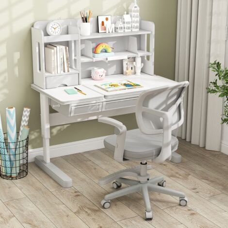 Chaise de Bureau pour Enfants Chaise d'Étude avec Hauteur Réglable Accoudoirs Repose-pieds et Roulettes Universelles pour 3-15 Ans Gris (1/5)