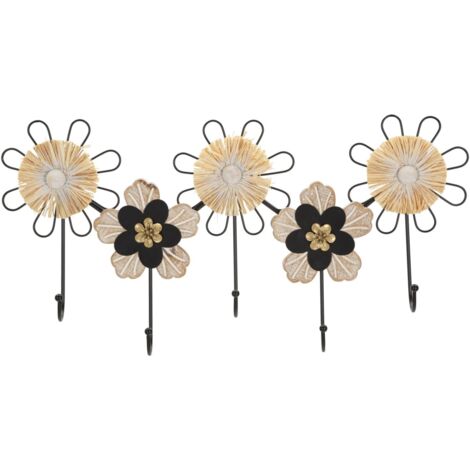 Porte-manteau mural en fer, bois et raphia, 61 x 5,5 x 30,5 cm (1/5)