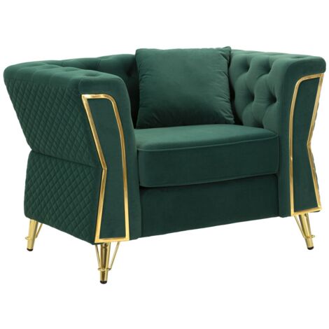 Fauteuil Emy vert avec coussin, dimensions : 104 x 83 x 76 cm (1/5)