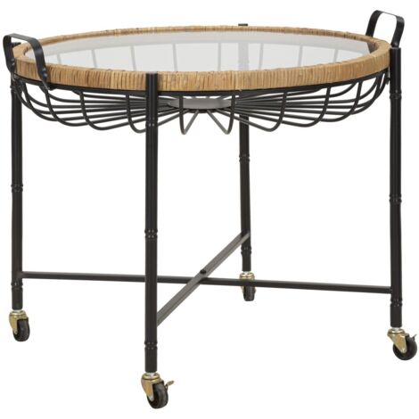 Table basse Cebu avec verre et puits, 70,5 x 65 x 57 cm (1/5)