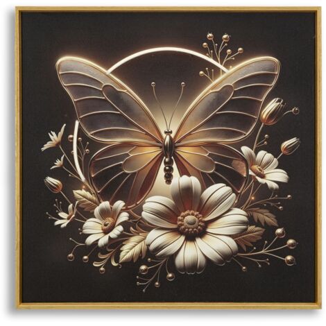 Impression sur toile avec papillon LED laqué et encadré, 50 x 4 x 50 cm (1/5)