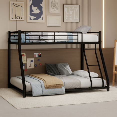 Lit superposé métallique robuste (1 place en haut, 1 place en bas), avec échelle et barrière de sécurité sur toute la longueur, pour adolescents et adultes, silencieux. (1/5)