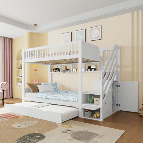 Lit simple Cadre de lit Blanc Pin 254x95x165cm (1/5)
