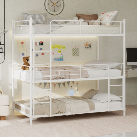 Sommier à lattes triples robuste avec échelle intégrée et barrière de sécurité sur toute la longueur, sans danger pour les sols des enfants/adolescents/adultes, chambre/dortoir, sans ressorts requis, (1/5)