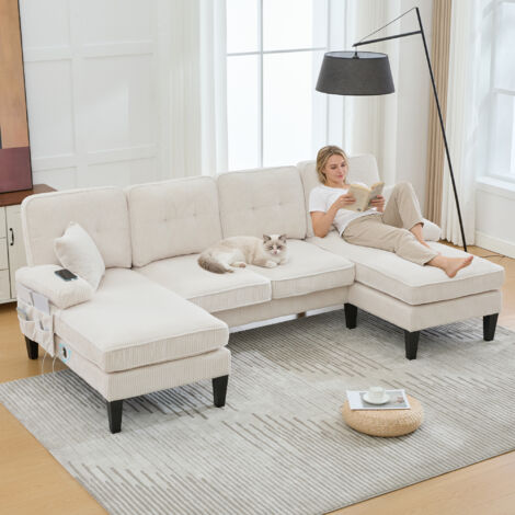 Canapé d'angle Sofa Marron Polyester 250x130x88cm (1/5)