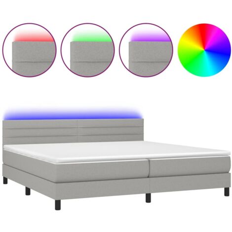 Lit à sommier tapissier matelas et LED Gris clair 200x200 Tissu (1/5)