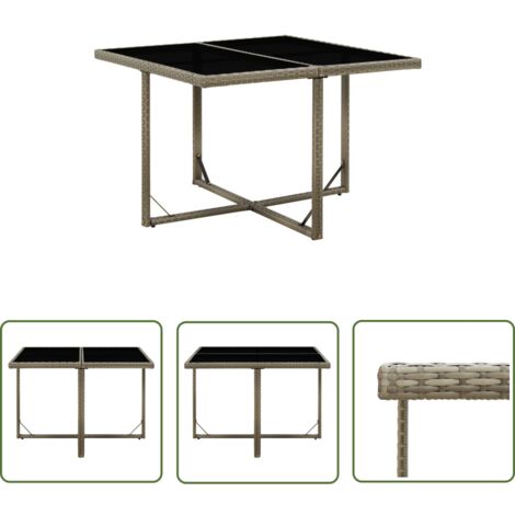Table de jardin Gris 109x107x74 Résine tressée et verre (1/5)