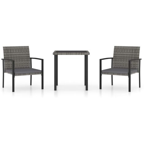INLIFE Ensemble de salle à manger de jardin 3 pcs Résine tressée Gris (1/5)